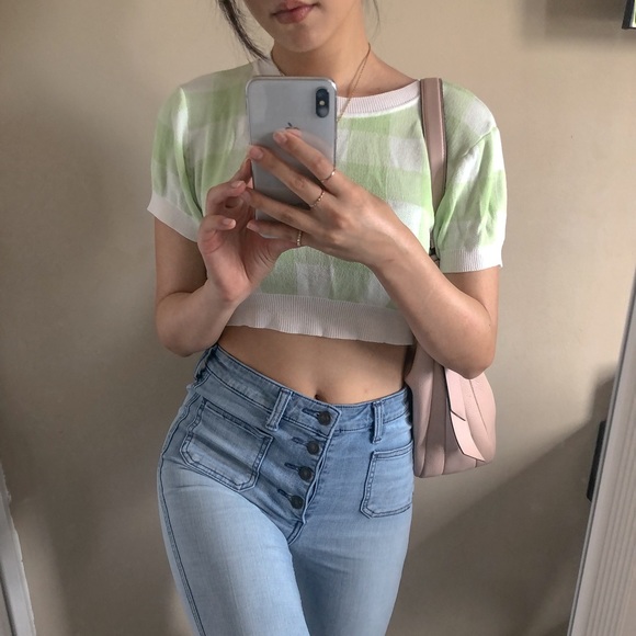 SHEIN Gingham Crop ShortSleeve Knit Top - Picture 3 of 10